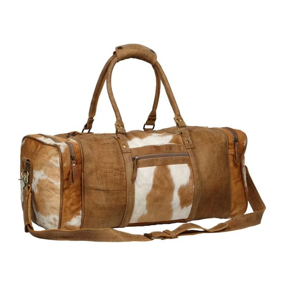 Myra Bag Cinnamon Traveller Bag Hair On Duffle Upcycled Genuine Cowhide - Picture 2 of 6